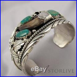 Sterling Silver P. Cohoe Native American Cuff Bracelet Turquoise Bear Claw S61
