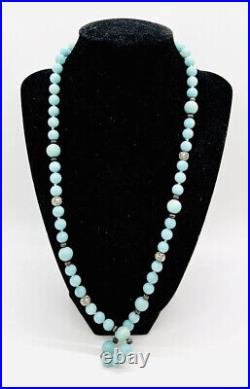 Sterling Silver Polished AQUAMARINE Beaded Necklace 51.5gm Vintage Jewelry