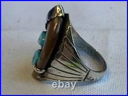Sterling Silver Ring 16.77g Fine Jewelry Size 10.75 Turquoise Stones Drink Horn