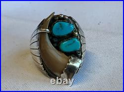 Sterling Silver Ring 16.77g Fine Jewelry Size 10.75 Turquoise Stones Drink Horn