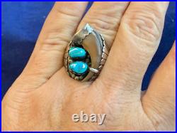 Sterling Silver Ring 16.77g Fine Jewelry Size 10.75 Turquoise Stones Drink Horn