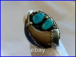Sterling Silver Ring 16.77g Fine Jewelry Size 10.75 Turquoise Stones Drink Horn