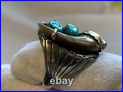 Sterling Silver Ring 16.77g Fine Jewelry Size 10.75 Turquoise Stones Drink Horn