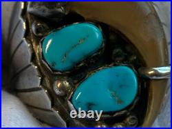 Sterling Silver Ring 16.77g Fine Jewelry Size 10.75 Turquoise Stones Drink Horn