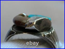 Sterling Silver Ring 16.77g Fine Jewelry Size 10.75 Turquoise Stones Drink Horn