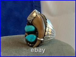 Sterling Silver Ring 16.77g Fine Jewelry Size 10.75 Turquoise Stones Drink Horn