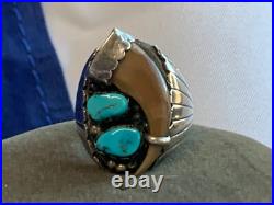 Sterling Silver Ring 16.77g Fine Jewelry Size 10.75 Turquoise Stones Drink Horn