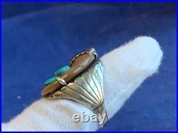 Sterling Silver Ring 16.77g Fine Jewelry Size 10.75 Turquoise Stones Drink Horn