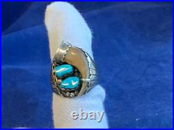 Sterling Silver Ring 16.77g Fine Jewelry Size 10.75 Turquoise Stones Drink Horn