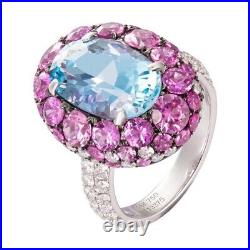 Sterling Silver Rings 925 CZ Exclusive Aqua & Pink Round Women ADASTRA JEWELRY