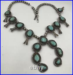 Sterling Silver Signed Sa Native American Turquoise Squash Blossom Naja Necklace