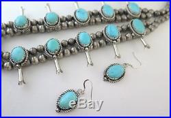 Sterling Silver & Sonora Turquoise Squash Blossom Necklace & Earrings Set