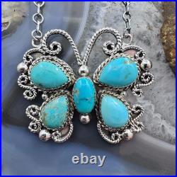 Sterling Silver Southwestern Style 5 Turquoise Butterfly 18 Necklace For Women Sterling Silver Southwestern Style 5 Turquoise Butterfly 18 Necklace For Women