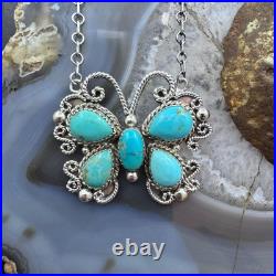 Sterling Silver Southwestern Style 5 Turquoise Butterfly 18 Necklace For Women Sterling Silver Southwestern Style 5 Turquoise Butterfly 18 Necklace For Women