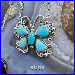 Sterling Silver Southwestern Style 5 Turquoise Butterfly 18 Necklace For Women Sterling Silver Southwestern Style 5 Turquoise Butterfly 18 Necklace For Women