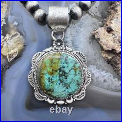 Sterling Silver Southwestern Style Round Turquoise Decorated Pendant For Women Sterling Silver Southwestern Style Round Turquoise Decorated Pendant For Women