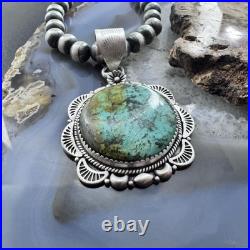 Sterling Silver Southwestern Style Round Turquoise Decorated Pendant For Women Sterling Silver Southwestern Style Round Turquoise Decorated Pendant For Women