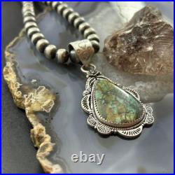 Sterling Silver Southwestern Style Teardrop Turquoise Pendant For Women