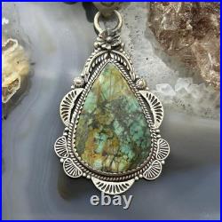Sterling Silver Southwestern Style Teardrop Turquoise Pendant For Women
