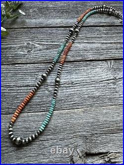 Sterling Silver Spiny Oyster Turquoise W Pearls Bead Necklace. 30 inch