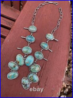 Sterling Silver Squash Blossom Necklace 925 Royston Turquoise Jewelry 17 Inch