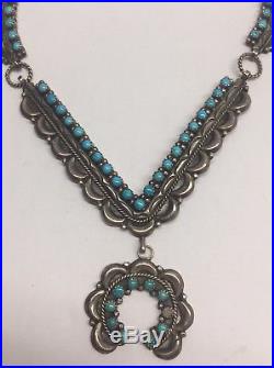 Sterling Silver Squash Blossom Necklace with Turquoise