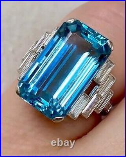 Sterling Silver Statement Ring 925 Cubic Zirconia Art Deco Aqua ADASTRA JEWELRY