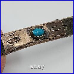 Sterling Silver TL Navajo Native American Turquoise Leather Concho Hat Band