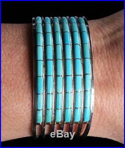 Sterling Silver TURQUOISE Cuff ZUNI INLAY BRACELET ANSON & LETITIA WALLACE ALW