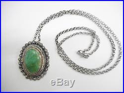 Sterling Silver Taxco Oval Turquoise Poison Pendant Brooch Necklace 32 #2712