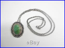 Sterling Silver Taxco Oval Turquoise Poison Pendant Brooch Necklace 32 #2712