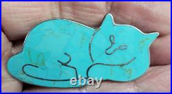 Sterling Silver Taxco Signed Turquoise Cay Cat Brooch Jewelry Valentine Gift