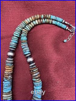 Sterling Silver Turquoise Bead Necklace 20 Inch