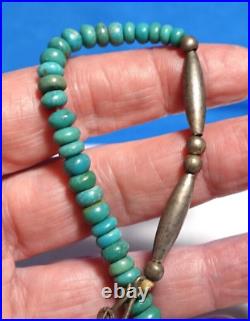 Sterling Silver Turquoise Bead Necklace 22 Inches Long 33.2 Grams