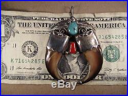 Sterling Silver & Turquoise/Bear Claw Pendant, Wydell Billie, Navajo, 28.6g