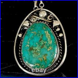 Sterling Silver Turquoise Charm Pendant Chain Necklace Jewelry Gold Flecks