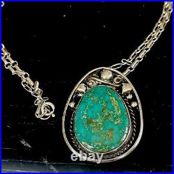 Sterling Silver Turquoise Charm Pendant Chain Necklace Jewelry Gold Flecks