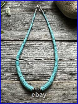 Sterling Silver Turquoise Heishi Bead Necklace. 18 inch
