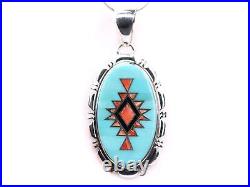 Sterling Silver Turquoise Inlay Pendant Classic Southwestern Jewelry Boho Art