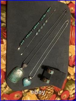 Sterling Silver Turquoise Jewelry Necklaces Bracelets Earrings- 121 Grams Lot
