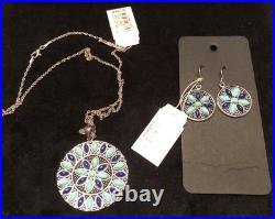 Sterling Silver Turquoise & Lapis Flower Necklace/Earring set Macy's MSRP 525$