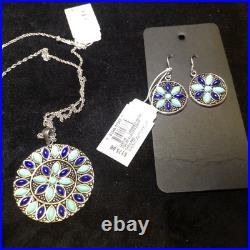 Sterling Silver Turquoise & Lapis Flower Necklace/Earring set Macy's MSRP 525$