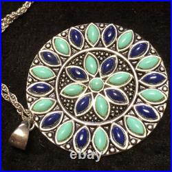 Sterling Silver Turquoise & Lapis Flower Necklace/Earring set Macy's MSRP 525$