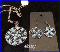 Sterling Silver Turquoise & Lapis Flower Necklace/Earring set Macy's MSRP 525$