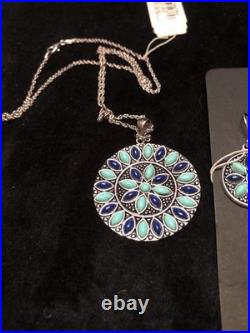 Sterling Silver Turquoise & Lapis Flower Necklace/Earring set Macy's MSRP 525$