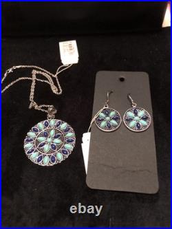 Sterling Silver Turquoise & Lapis Flower Necklace/Earring set Macy's MSRP 525$