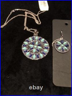 Sterling Silver Turquoise & Lapis Flower Necklace/Earring set Macy's MSRP 525$