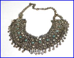 Sterling Silver Turquoise Layered Ethnic Necklace 45.6 Grams 16 Vintage