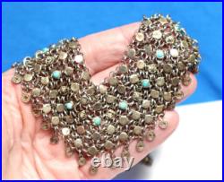 Sterling Silver Turquoise Layered Ethnic Necklace 45.6 Grams 16 Vintage