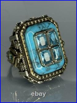 Sterling Silver Turquoise Men's Ring Roman Design Handmade Jewelry